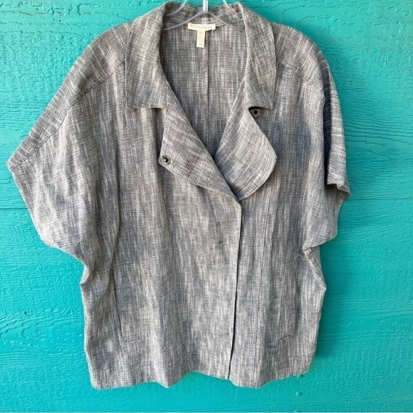 Eileen Fisher Linen Cotton OVERSIZED Boxy Short sleeved Jacket Top  Sz M - Picture 1 of 7